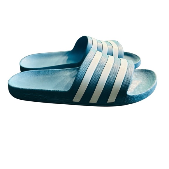 Adidas‎ Adilette Aqua Slides Women’s Size 11 Light Blue White Stripes - Picture 3 of 9